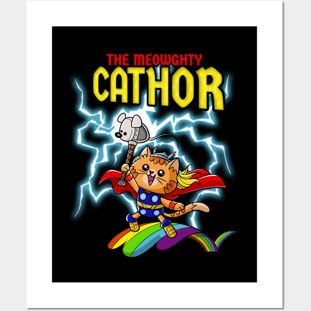 Cat Thor mighty Cat lightning caped Kitty comic Wall Art by Juandamurai